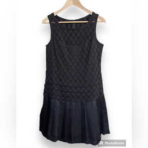 NWT Ann Taylor Black Pleated Dot‎ Dress Women's 6